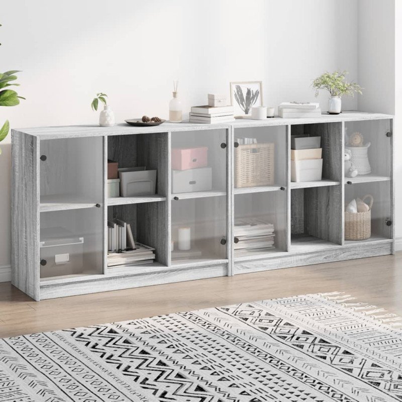 vidaXL Knižnica s dvierkami sivá sonoma 204x37x75 cm kompozitné drevo