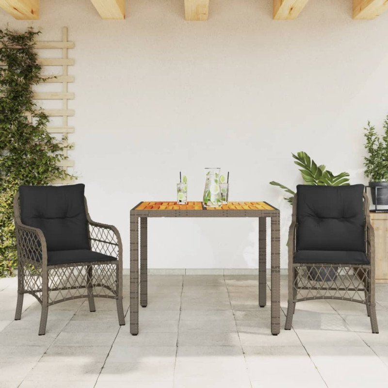 vidaXL 3-dielna záhradná bistro súprava s vankúšmi sivá polyratan