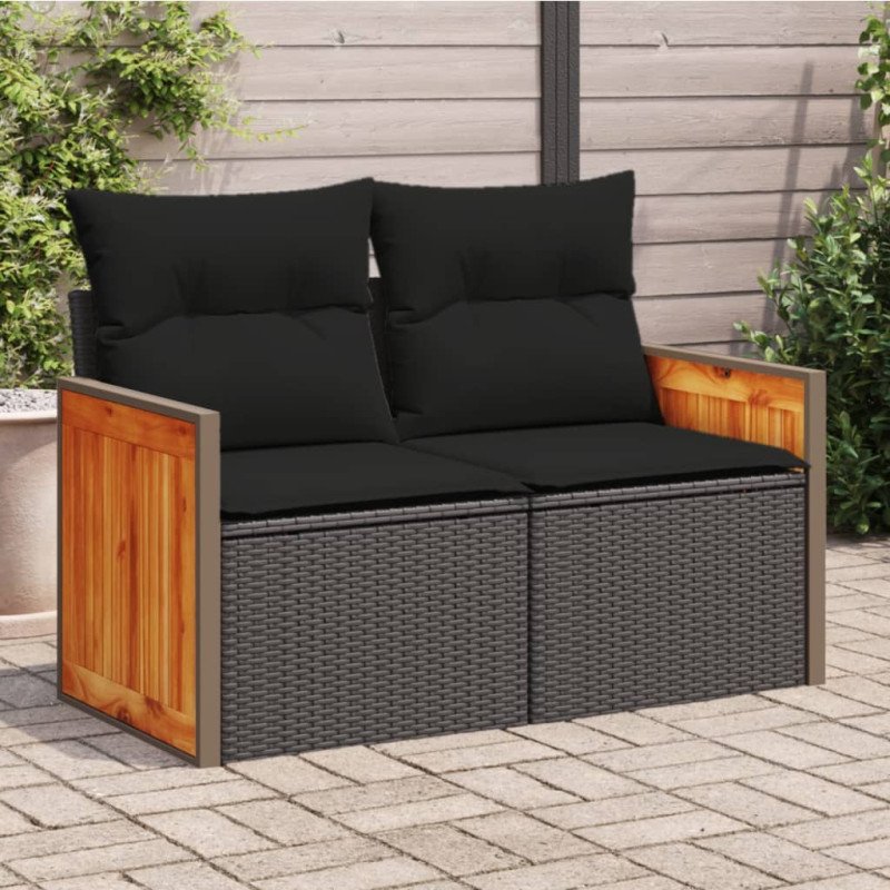 vidaXL Záhradná pohovka s vankúšmi 2-miestna čierna polyrattan