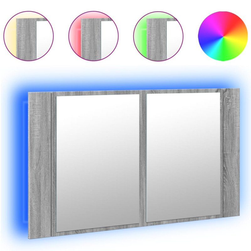 vidaXL LED kúpeľňová zrkadlová skrinka sivá sonoma 80x12x45 cm akryl
