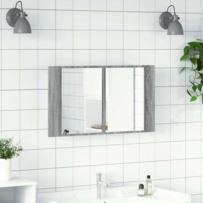 vidaXL LED kúpeľňová zrkadlová skrinka sivá sonoma 80x12x45 cm akryl