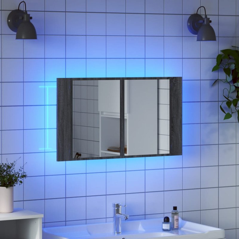 vidaXL LED kúpeľňová zrkadlová skrinka sivá sonoma 80x12x45 cm akryl