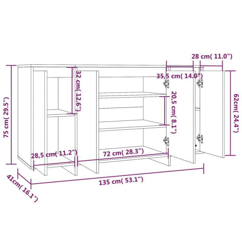 vidaXL Komoda farba dubu sonoma 135x41x75 cm drevotrieska