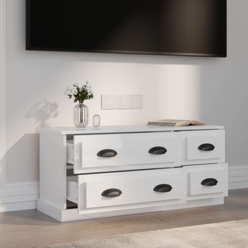 vidaXL TV skrinka lesklá biela 100x35,5x45 cm kompozitné drevo
