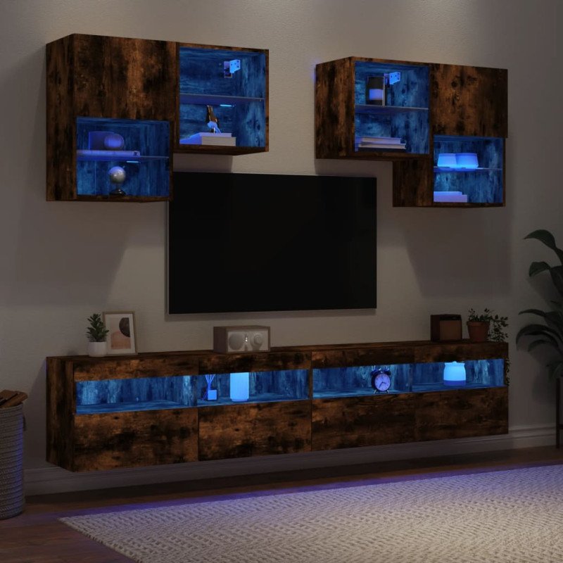vidaXL 6-dielna súprava TV nástenných skriniek s LED dymový dub