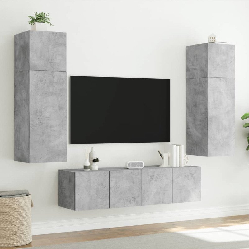 vidaXL TV nástenné skrinky s LED svetlami 2 ks betón. sivé 60x35x31 cm