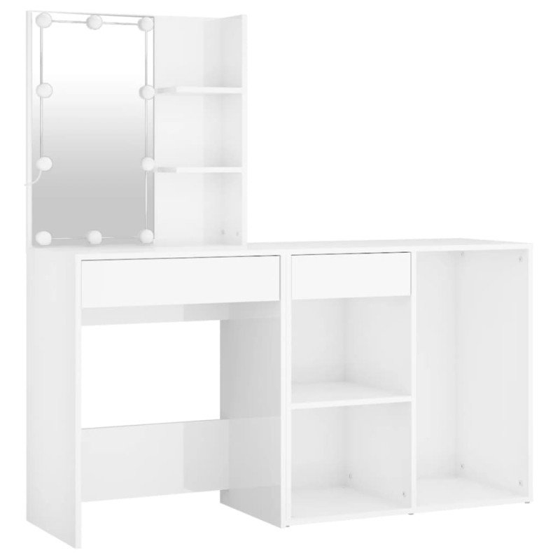 vidaXL Toaletný stolík s LED a skrinkou lesklý biely spracované drevo