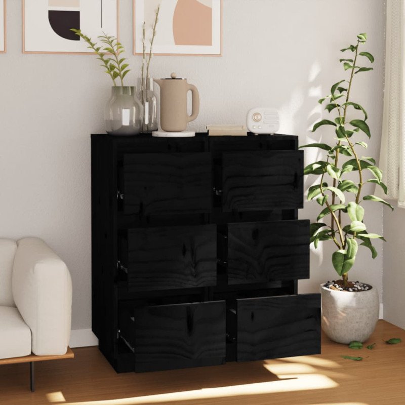vidaXL Komody 2 ks čierne 32x34x75 cm borovicový masív