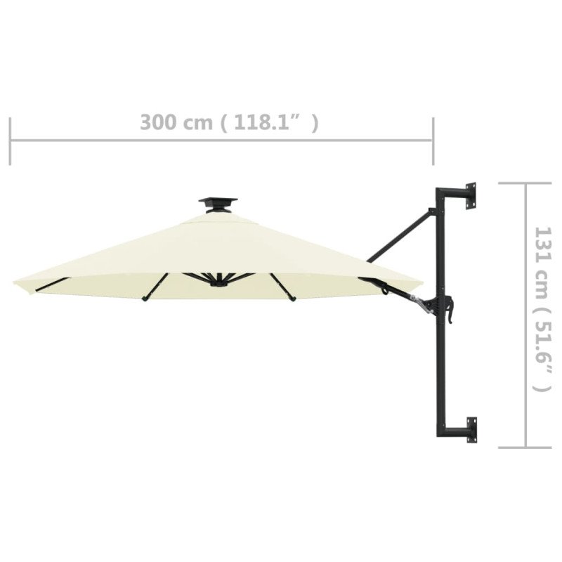 vidaXL Nástenný slnečník s LED a kovovou tyčou 300 cm pieskový