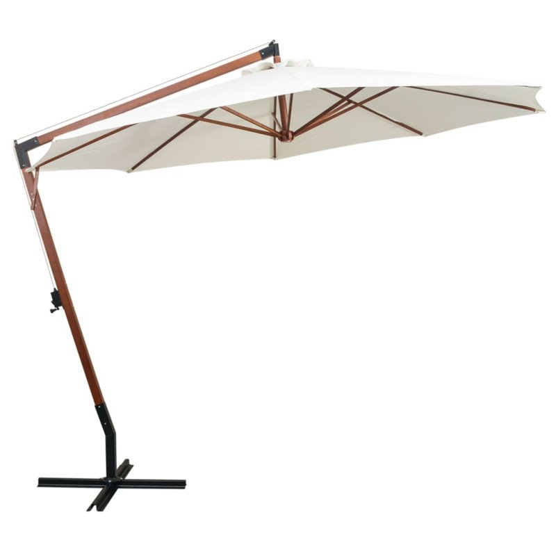 vidaXL Visiaci slnečník 350 cm, drevená tyč, biely