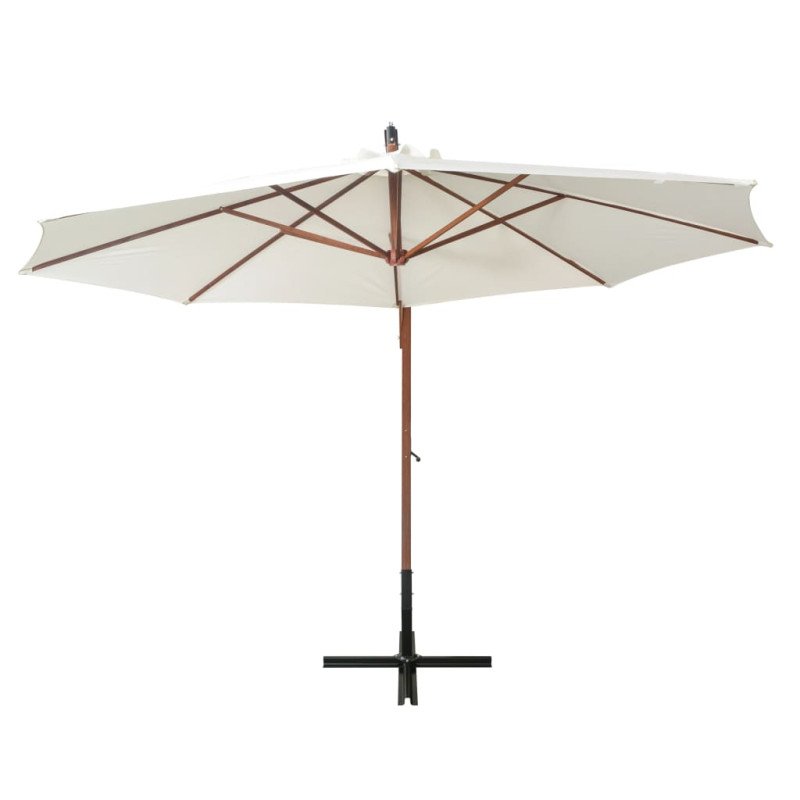 vidaXL Visiaci slnečník 350 cm, drevená tyč, biely