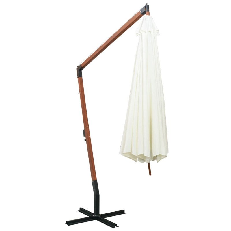 vidaXL Visiaci slnečník 350 cm, drevená tyč, biely