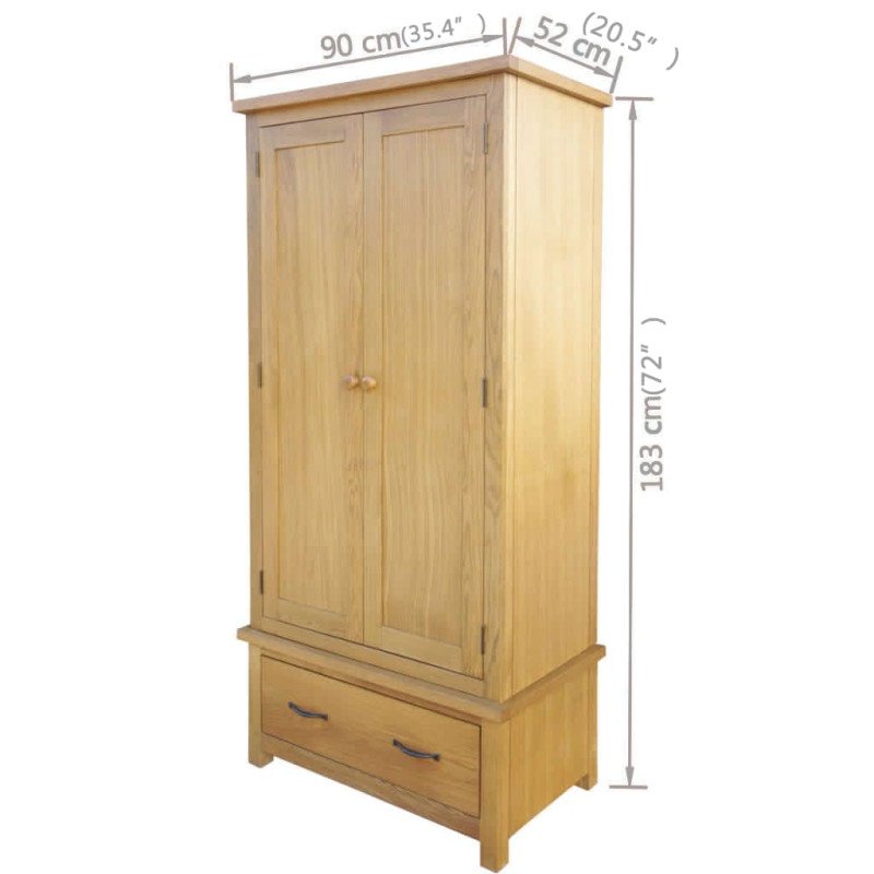 vidaXL Šatník s 1 zásuvkou 90x52x183 cm, dubový masív