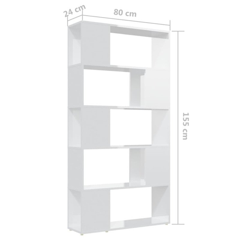vidaXL Knižnica/deliaca stena lesklá biela 80x24x155 cm drevotrieska