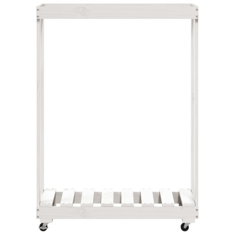 vidaXL Držiak na polená kolieska biely 76,5x40x108 cm masívna borovica