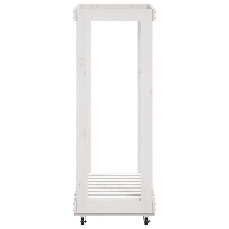 vidaXL Držiak na polená kolieska biely 76,5x40x108 cm masívna borovica