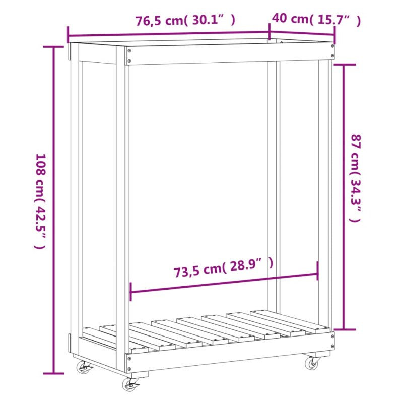 vidaXL Držiak na polená kolieska biely 76,5x40x108 cm masívna borovica