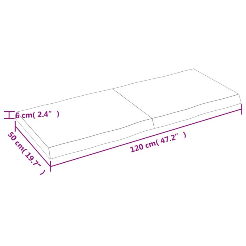 vidaXL Stolová doska tmavohnedá 120x50x(2-6)cm ošetrený masív hrany