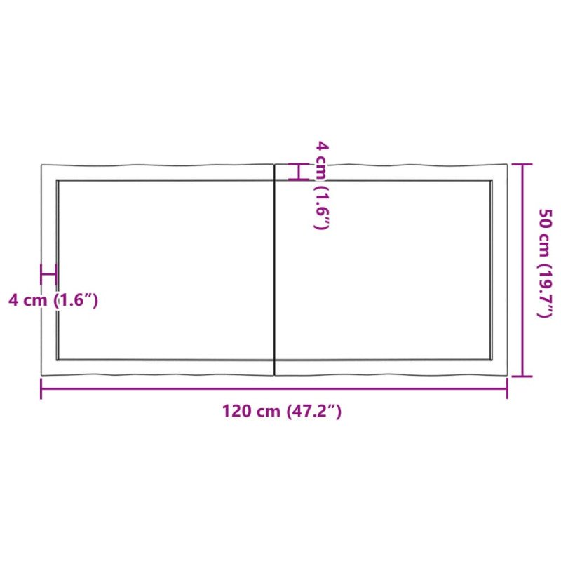 vidaXL Stolová doska tmavohnedá 120x50x(2-6)cm ošetrený masív hrany