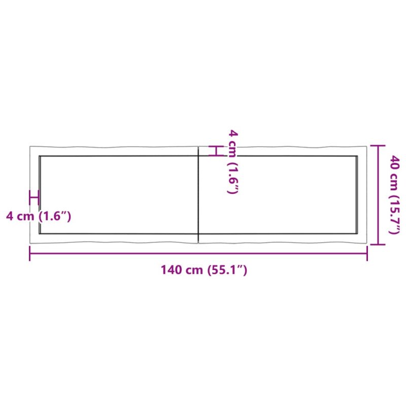 vidaXL Stolová doska 140x40x(2-4) cm neošetrený masív živé hrany