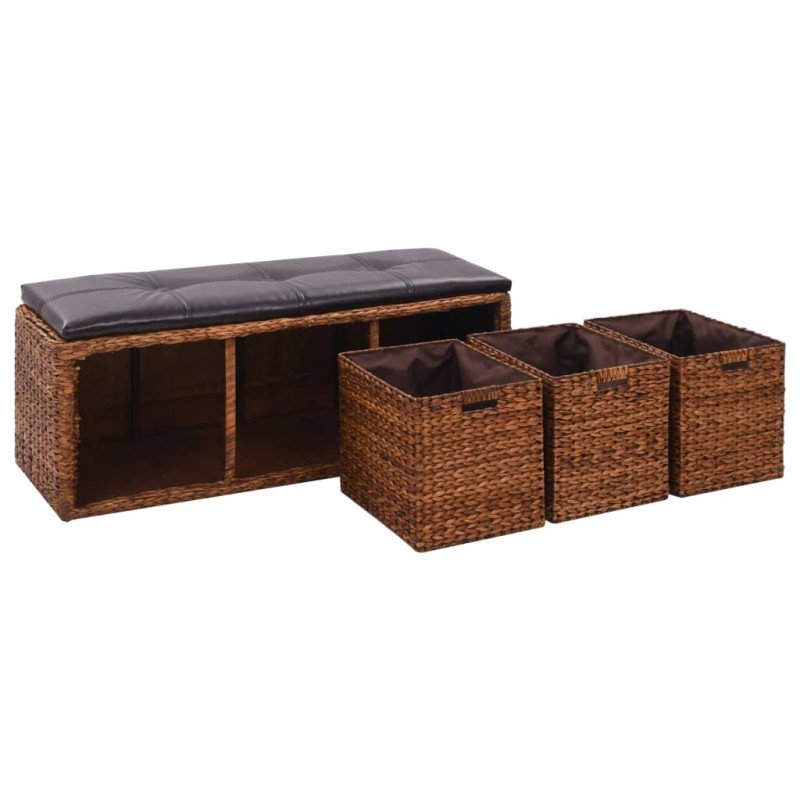 vidaXL Lavica s 3 košíkmi z morskej trávy 105x40x42cm hnedá