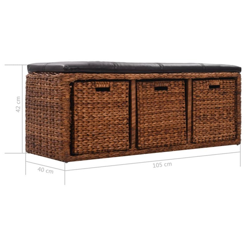 vidaXL Lavica s 3 košíkmi z morskej trávy 105x40x42cm hnedá
