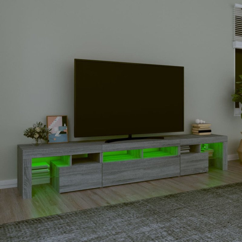 vidaXL TV skrinka s LED svetlami sivá sonoma 230x35x40 cm