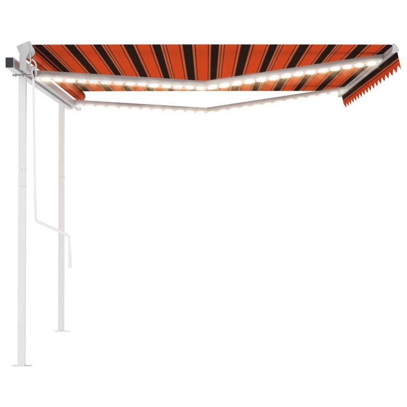 vidaXL Automatická markíza,LED a senzor vetra 4,5x3,5m, oranžová/hnedá