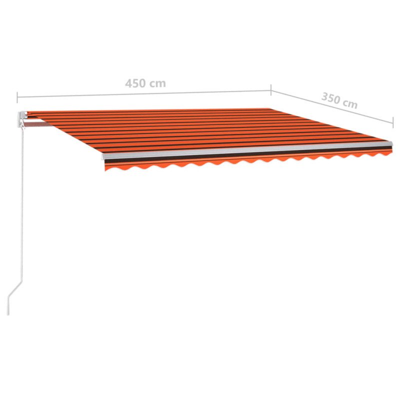 vidaXL Automatická markíza,LED a senzor vetra 4,5x3,5m, oranžová/hnedá