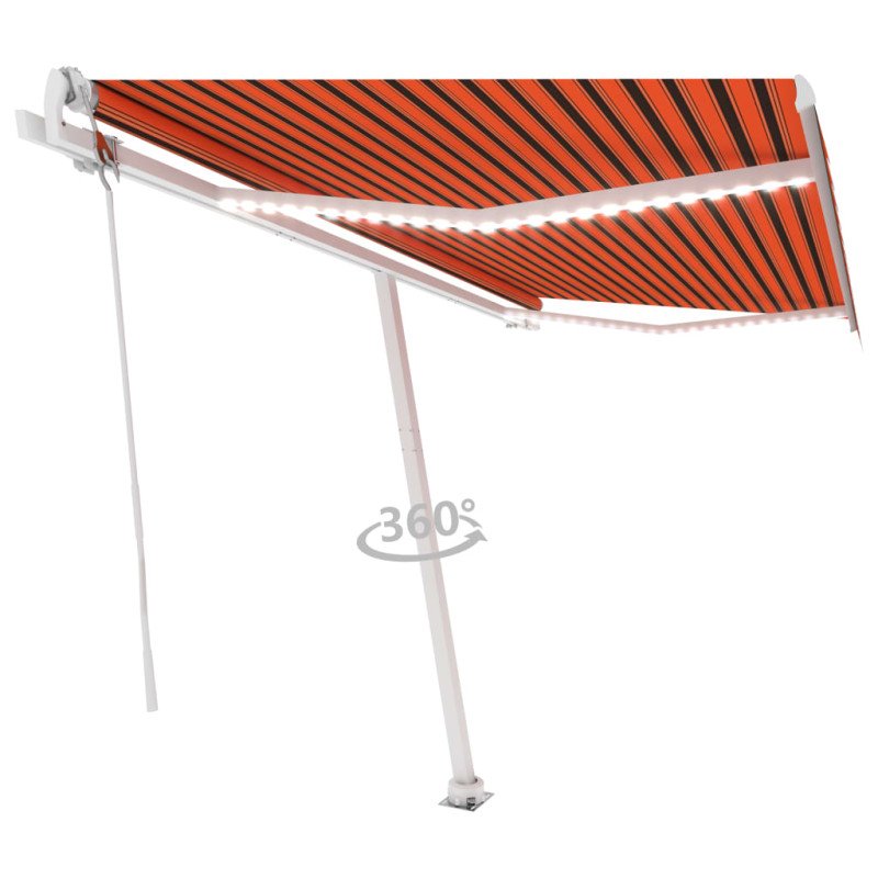vidaXL Automatická markíza,LED a senzor vetra 450x350cm,oranžová/hnedá