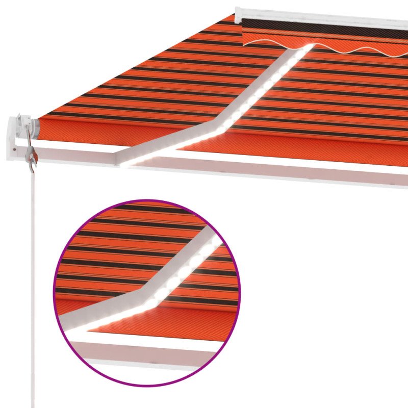 vidaXL Automatická markíza,LED a senzor vetra 450x350cm,oranžová/hnedá