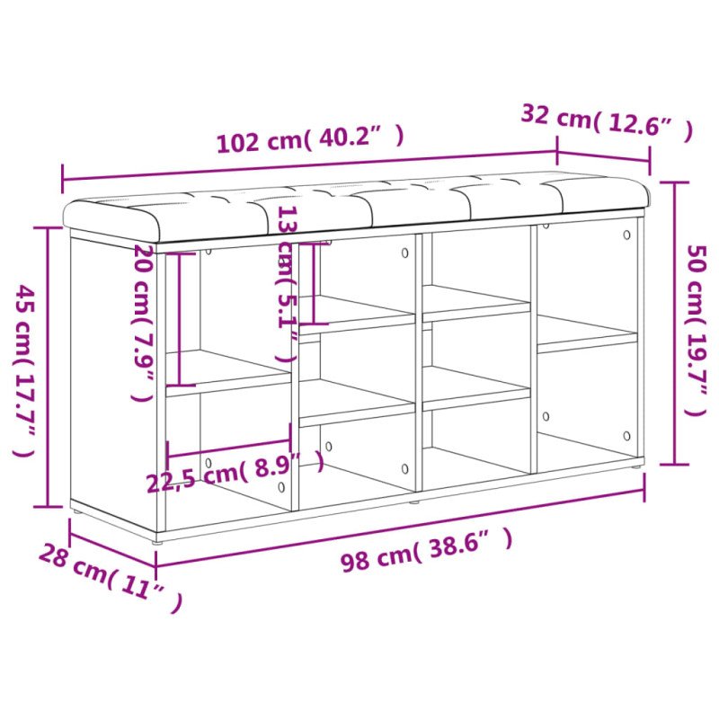 vidaXL Lavička na topánky hnedý dub 102x32x50 cm kompozitné drevo