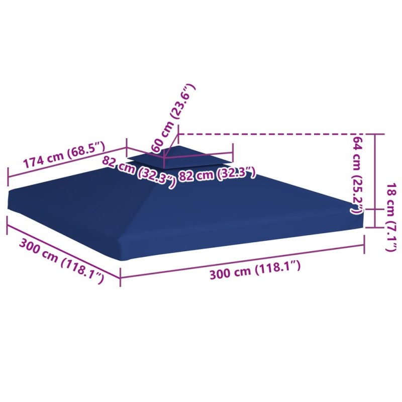 vidaXL Náhradná strieška na altánok 310 g/m², tmavomodrá 3x3 m
