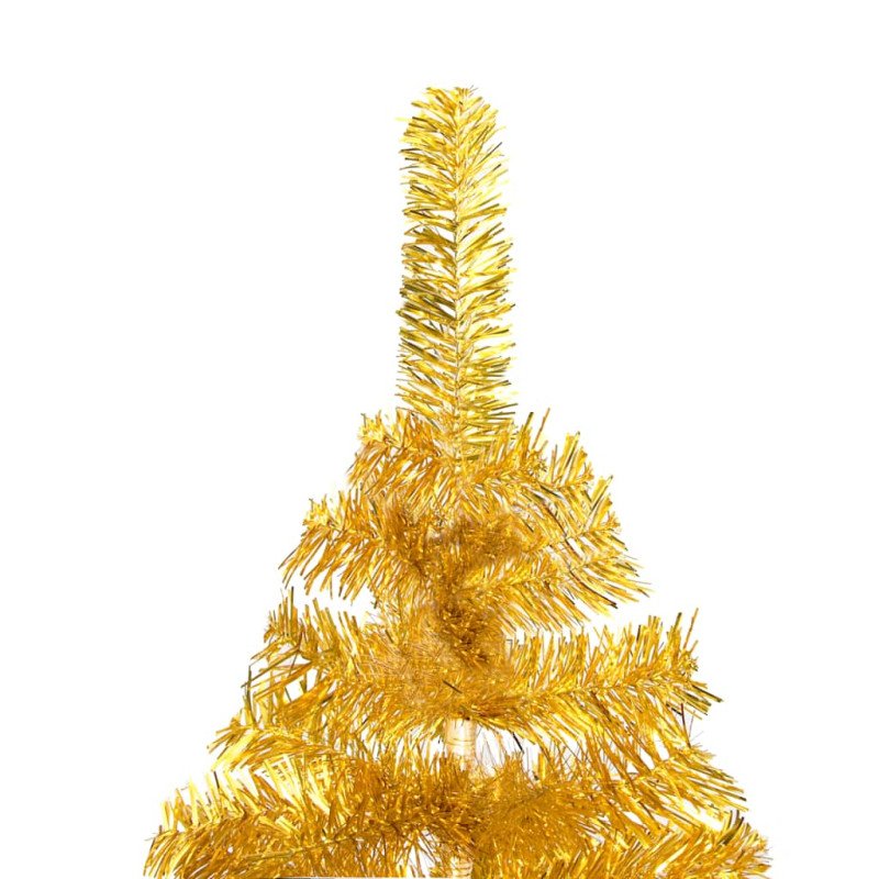 vidaXL Osvetlený umelý vianočný stromček s guľami, zlatý 150 cm, PET