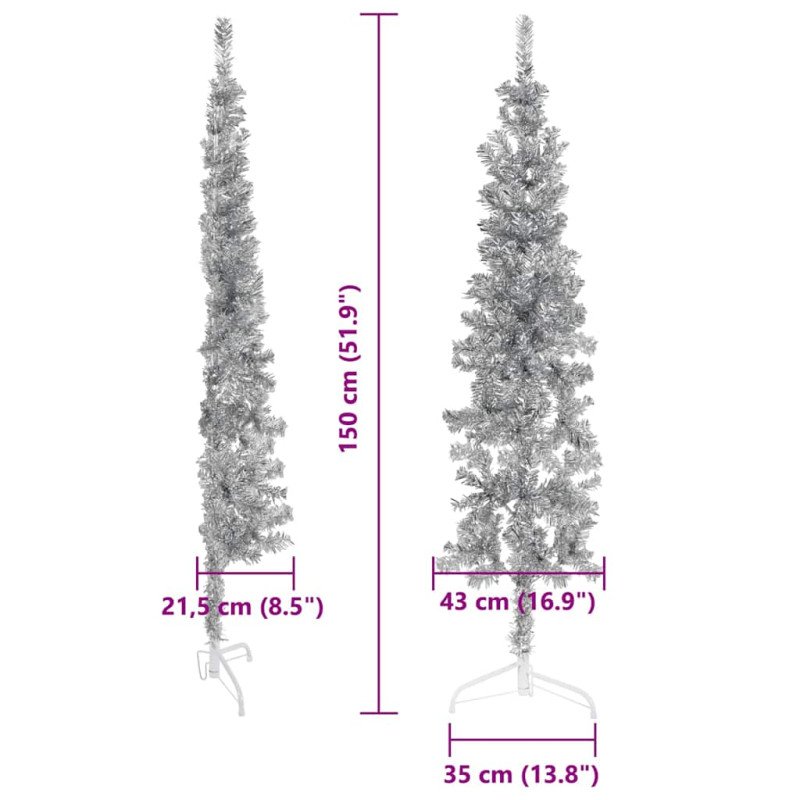 vidaXL Umelý vianočný polovičný stromček s podstavcom strieborný 150cm