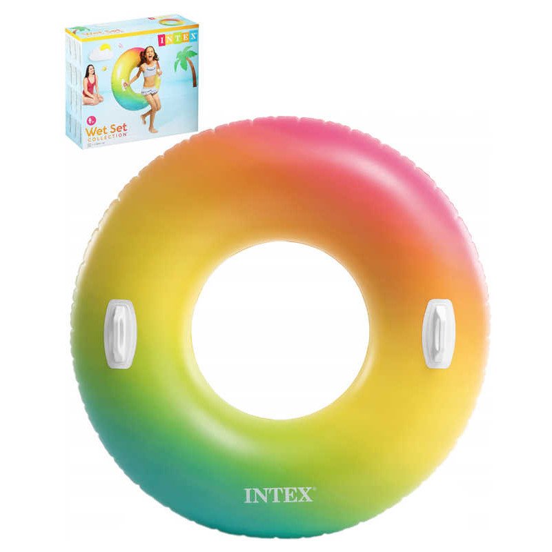 INTEX Kruh plavací duhový s úchyty 122cm nafukovací dětské kolo do vody 58202