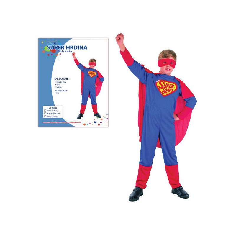 KARNEVAL Šaty SUPER HRDINA vel. S (110-120 cm) 4-6 let KOSTÝM