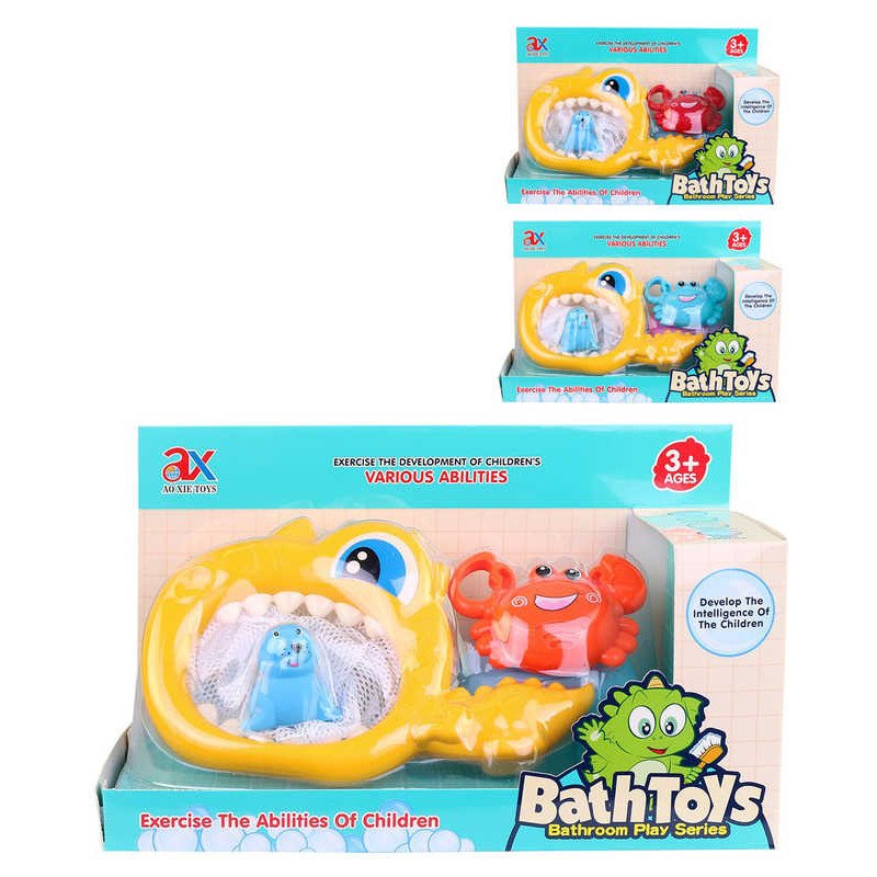 Rybár set síťka plus 2 stríkací zvírátka do vany do vody 3 barvy plast
