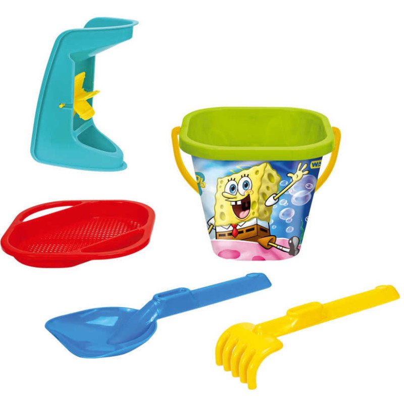 WADER Baby sada na písek s mlýnkem Sponge Bob 5ks 3 barvy v síťce