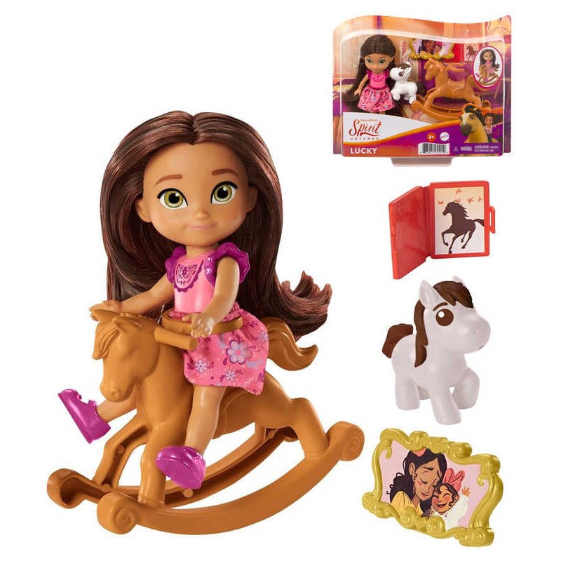 MATTEL SPIRIT Malá Lucky panenka kloubová 14cm set s koníkem a doplňky