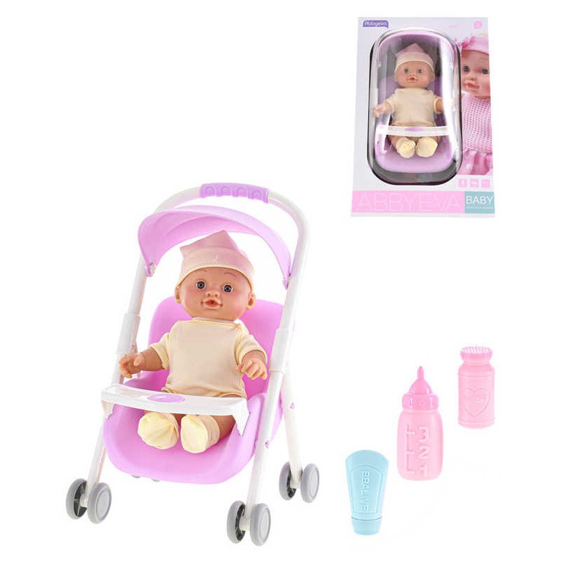 Panenka miminko 24cm s doplňky v kočárku pije čůrá na baterie Zvuk