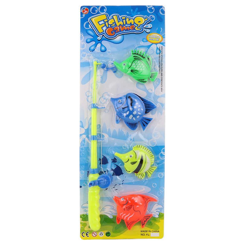 Hra Chytání rybiček set prut magnetický 37cm plus 4 rybky plast na kartě