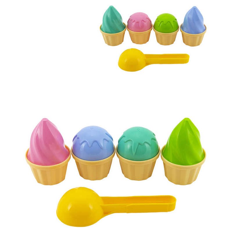 Zmrzlina set na písek lopatka 15cm plus 8 báboviček plast v síťce 2 barvy