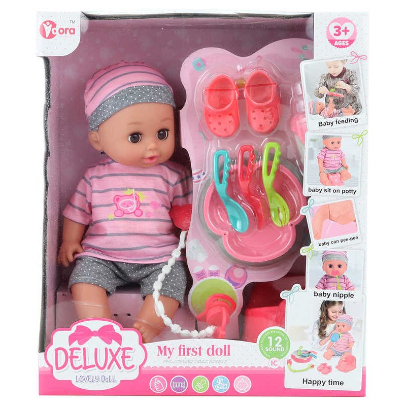 Panenka miminko 28cm pije čůrá set s nočníkem a doplňky na baterie Zvuk
