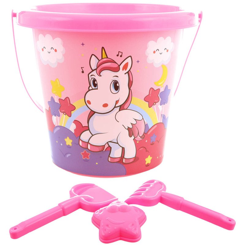 Pískový set kyblík 15cm se 2 nástroji a formičkou Jednorožec sada na písek 4ks