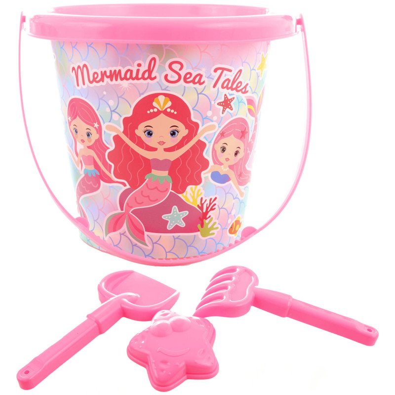 Pískový set kyblík 15cm s formičkou a 2 nástroji Morská panna sada na písek 4ks
