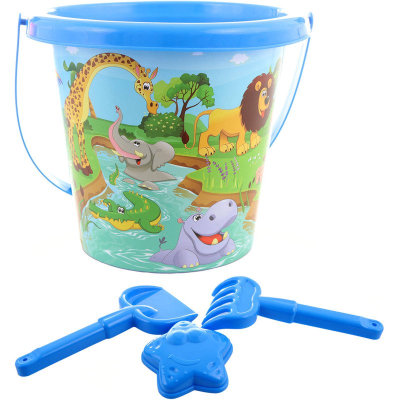 Pískový set kyblík 15cm s formičkou a 2 nástroji Safari sada na písek 4ks