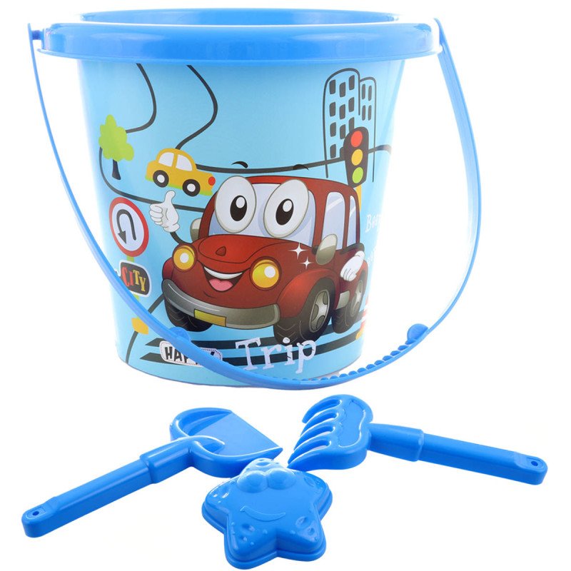 Pískový set kyblík 15cm s formičkou a 2 nástroji Auto sada na písek 4ks