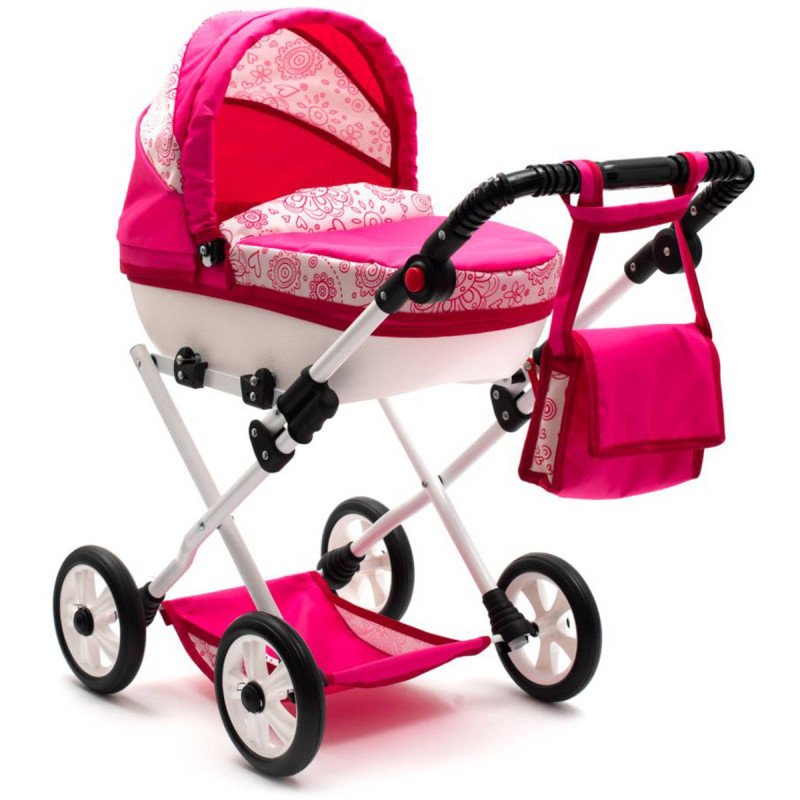 NEW BABY Kočárek Comfort růžový srdíčka plastová korbička pro panenku miminko