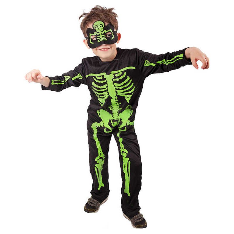 KARNEVAL Šaty neon kostlivec s maskou vel. M (116-128 cm) 6-8 let E-obal KOSTÝM